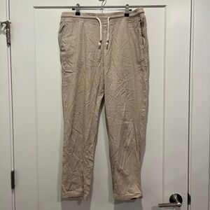 Jack & Jones Men Tan Linen Blend Jogger Pants Herringbone Drawstring 12210243
